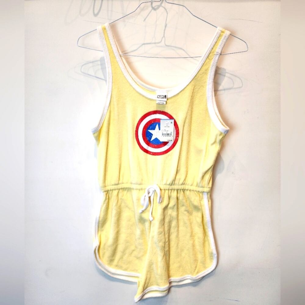 New Marvel Yellow Terry Cloth Shorts Romper Juniors Size M